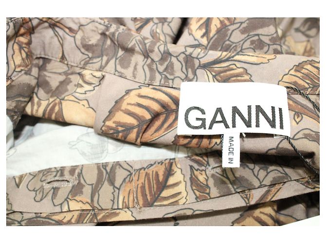 Vestido largo de popelina con estampado floral Ganni en algodón marrón Castaño - vista 3