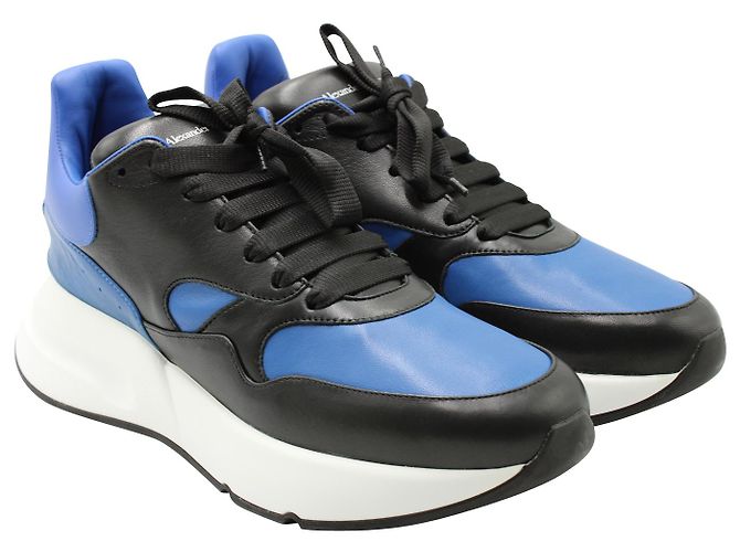 Alexander McQueen Baskets Runner Oversize en Cuir de Veau Bleu et Noir Cuir - vue 4