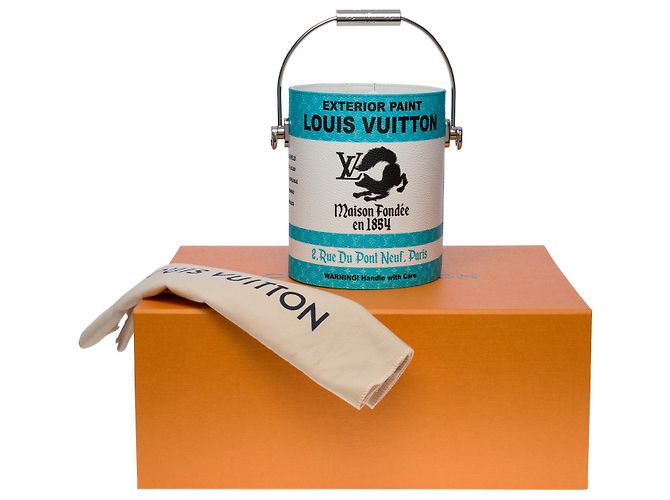 Louis Vuitton Sublime e rara borsa LV Paint Can blu turchese e bianca Bianco - vista 10