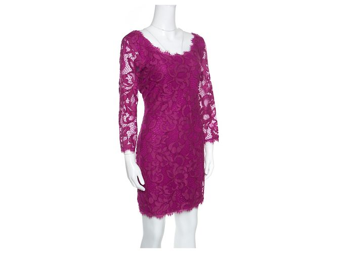 Diane Von Furstenberg DvF Zarita Spitzenkleid mit U-Ausschnitt in Fuchsia - Ansicht 3