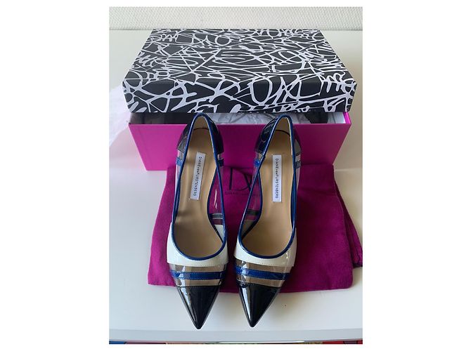 Décolleté Diane Von Furstenberg in vernice nera blu e bianca Nero Bianco - vista 2