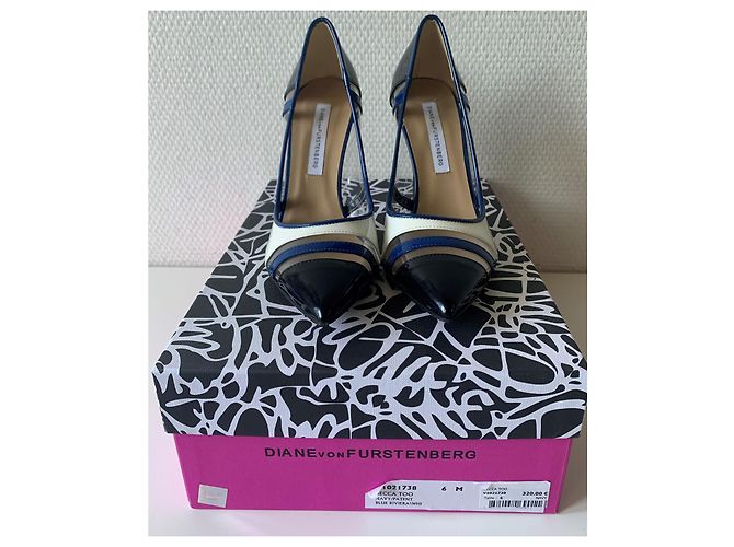 Décolleté Diane Von Furstenberg in vernice nera blu e bianca Nero Bianco - vista 5