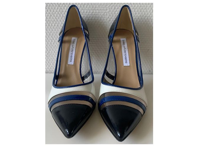 Décolleté Diane Von Furstenberg in vernice nera blu e bianca Nero Bianco - vista 6