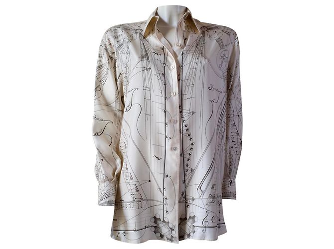 Camicia in seta Hermès beige The Music of Sphere - vista 13