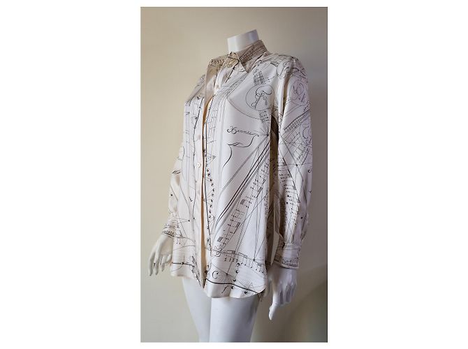 Camicia in seta Hermès beige The Music of Sphere - vista 3