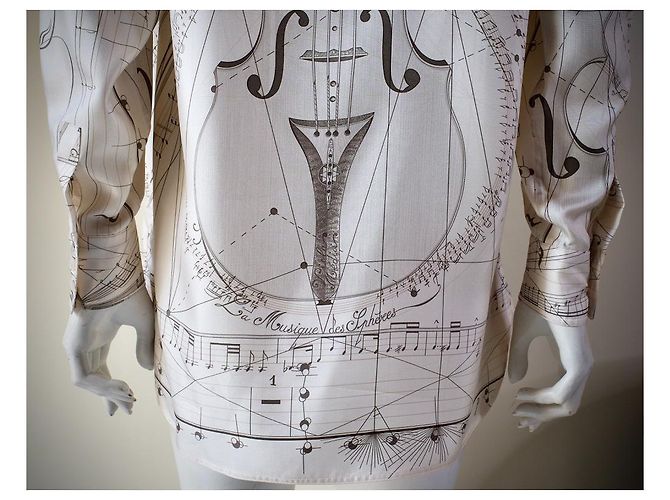 Camicia in seta Hermès beige The Music of Sphere - vista 6