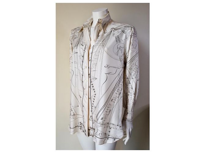 Camicia in seta Hermès beige The Music of Sphere - vista 7