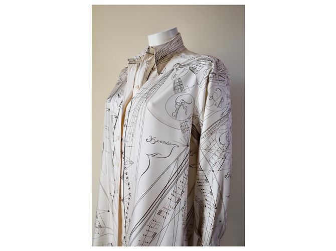 Camicia in seta Hermès beige The Music of Sphere - vista 8