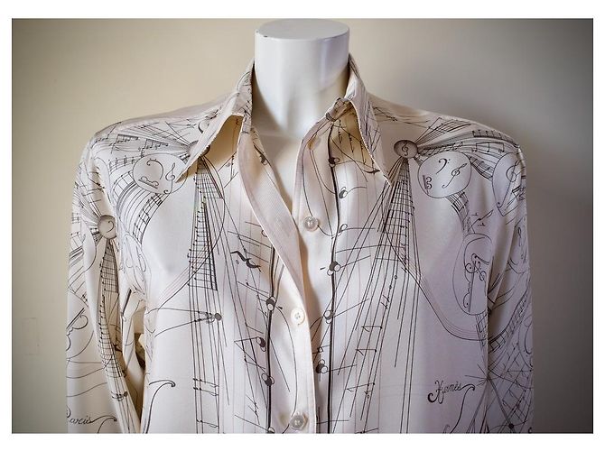 Camicia in seta Hermès beige The Music of Sphere - vista 9