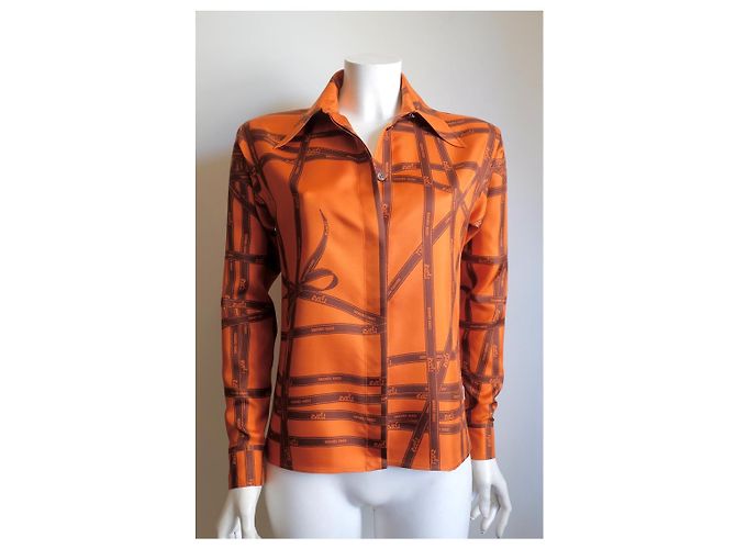 Camisa de seda Hermès Bolduc naranja - vista 2