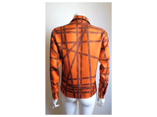 Camisa de seda Hermès Bolduc naranja - vista 4