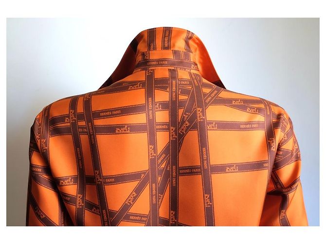 Camisa de seda Hermès Bolduc naranja - vista 5
