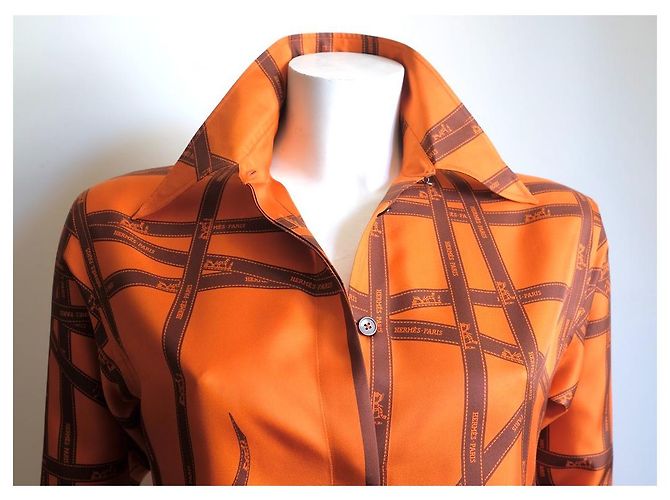 Camisa de seda Hermès Bolduc naranja - vista 6