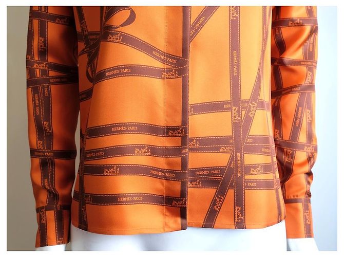 Camisa de seda Hermès Bolduc naranja - vista 7