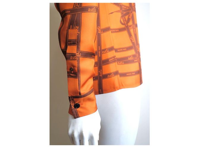 Camisa de seda Hermès Bolduc naranja - vista 8