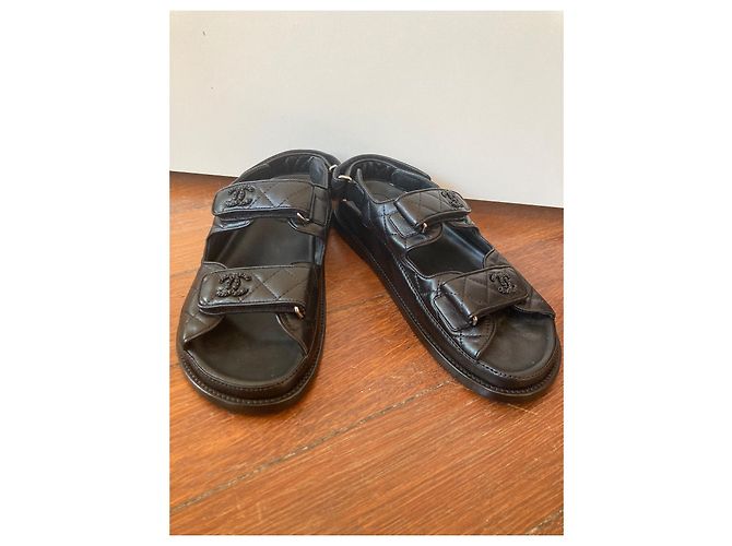 Sandali Chanel in pelle d'agnello neri Nero - vista 2
