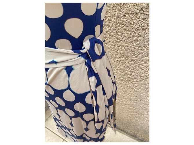 Abito Diane Von Furstenberg in seta e nylon blu e eggshell Bianco sporco - vista 2