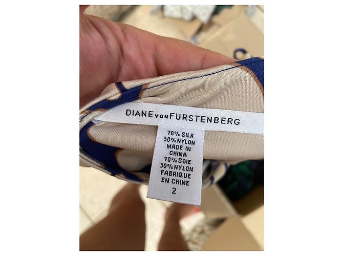 Abito Diane Von Furstenberg in seta e nylon blu e eggshell Bianco sporco - vista 3