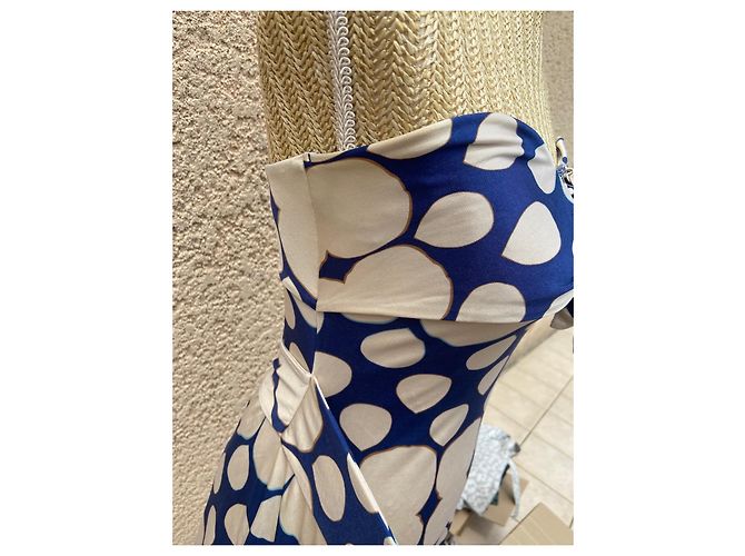 Abito Diane Von Furstenberg in seta e nylon blu e eggshell Bianco sporco - vista 4