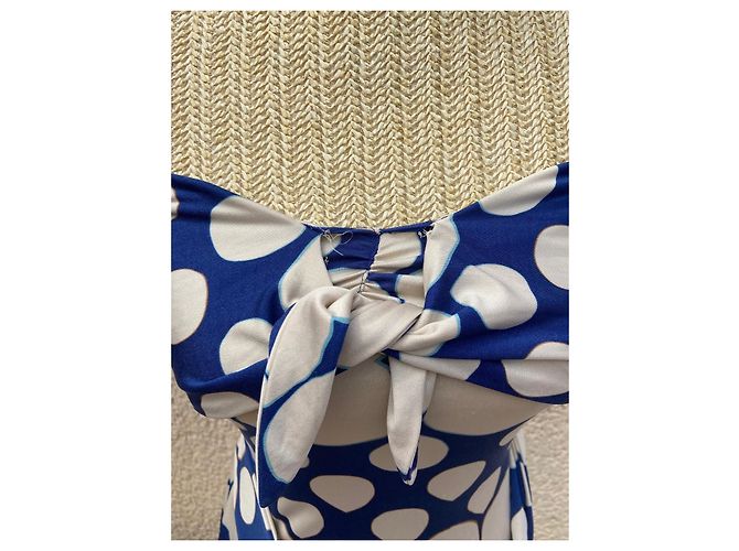 Abito Diane Von Furstenberg in seta e nylon blu e eggshell Bianco sporco - vista 5