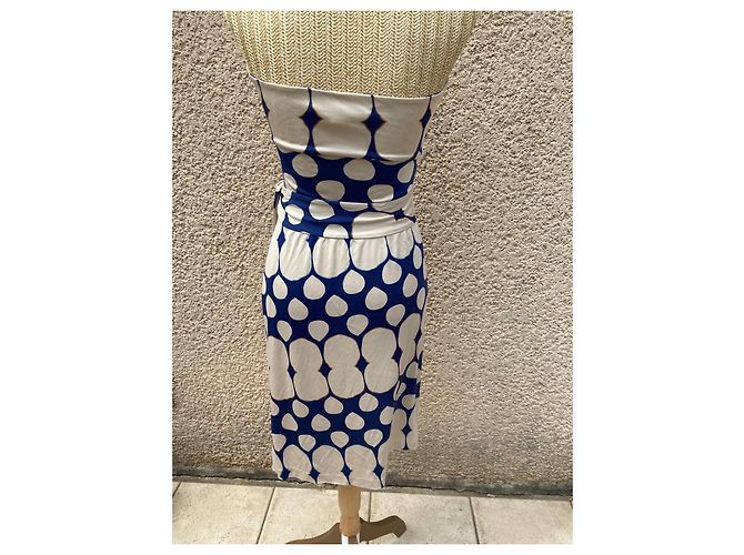 Abito Diane Von Furstenberg in seta e nylon blu e eggshell Bianco sporco - vista 6
