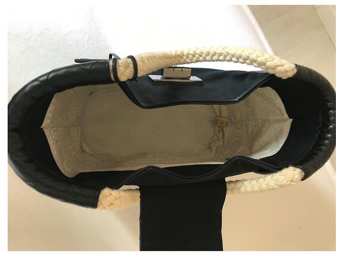 Borsa Chanel N in tela 5 Nero Bianco sporco - vista 4