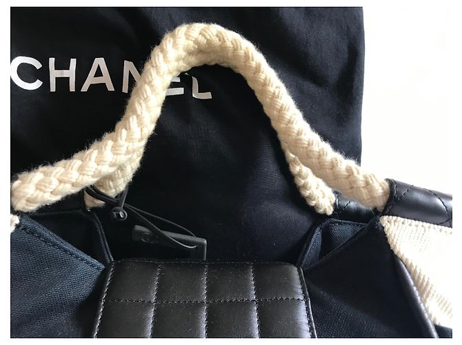 Borsa Chanel N in tela 5 Nero Bianco sporco - vista 9