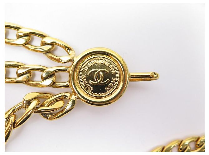 NEUER VINTAGE CHANEL KETTENGÜRTEL 3 ROWS MEDAILLON LOGO CC T 65 75 Gürtel Golden - Ansicht 3