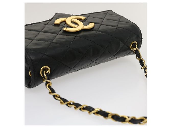 CHANEL Matelasse Borsa a spalla Pelle di agnello Nero Oro CC Auth jk1831 D'oro - vista 6