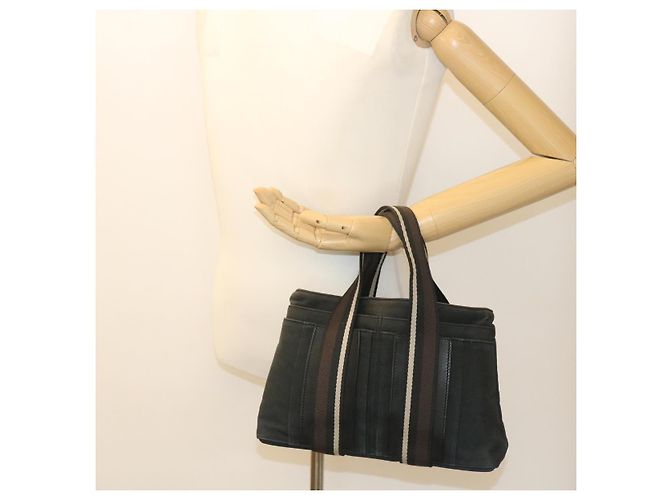 Hermès HERMES Troca Bolsa de mão horizontal PM Lona Preta Auth yt722 Preto - vista 23