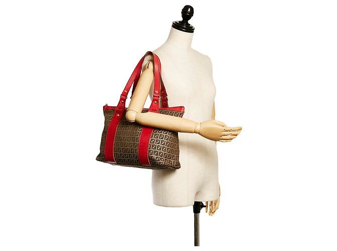 Fendi Brown - Zucchino-Segeltuch-Einkaufstasche Braun Pink - Ansicht 11