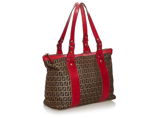 Fendi Brown - Zucchino-Segeltuch-Einkaufstasche Braun Pink - Ansicht 2