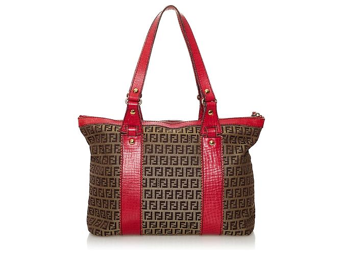 Fendi Brown - Zucchino-Segeltuch-Einkaufstasche Braun Pink - Ansicht 3