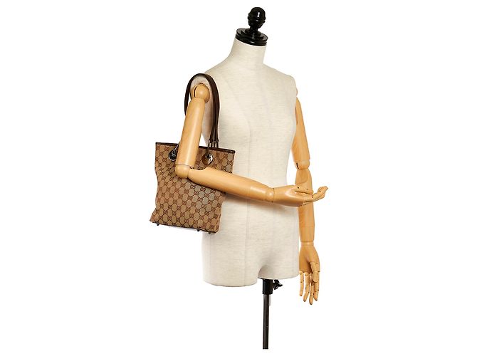 Gucci Brown GG Canvas Eclipse Tote Bag Castaño Beige Marrón oscuro - vista 9