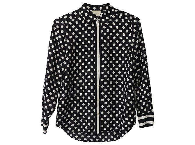 Kate Spade Tupfenbluse aus schwarzer und weißer Seide - Ansicht 4