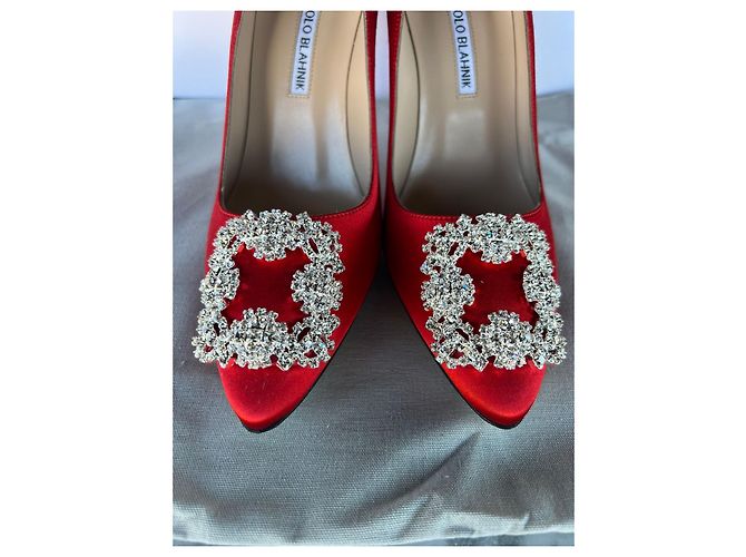 Manolo Blahnik Hangisi Slingback Pumps Rot Stoff - Ansicht 2
