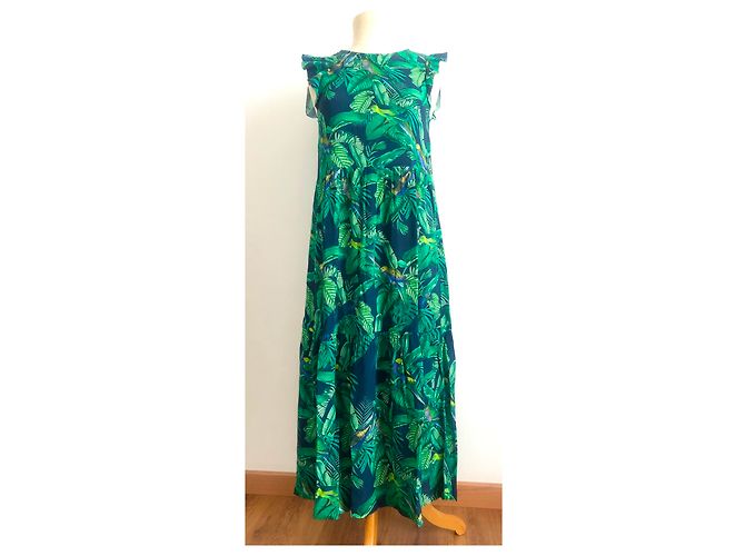 Autre Marque Vestido Indi & Cold Estampado Tropical Viscosa Verde S Multicolor - vista 6