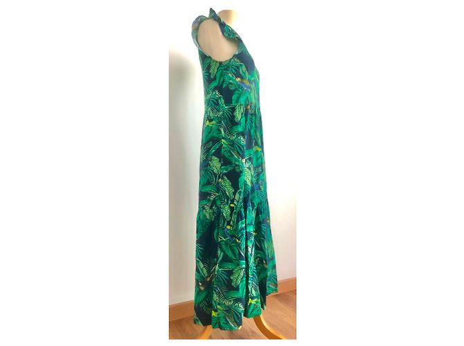 Autre Marque Vestido Indi & Cold Estampado Tropical Viscosa Verde S Multicolor - vista 7