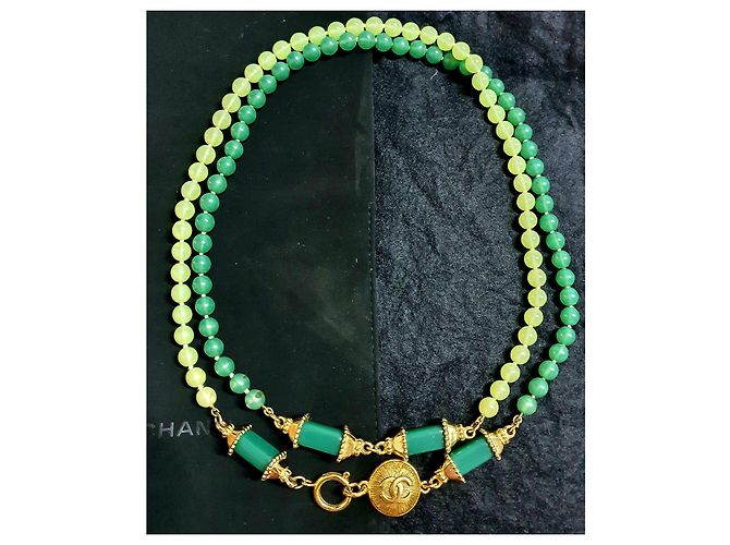 Collana da collezione vintage CHANEL GRIPOIX D'oro Verde chiaro Verde scuro - vista 2