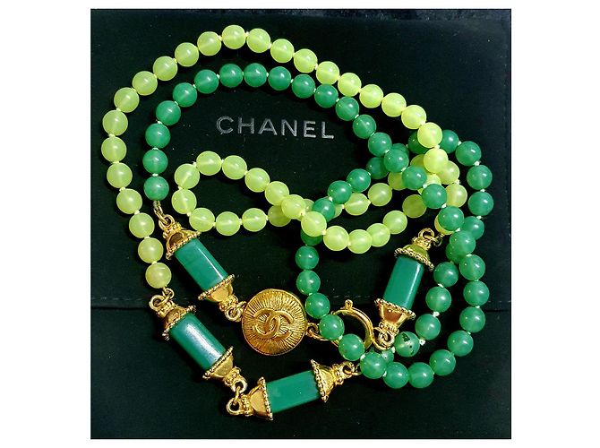Collana da collezione vintage CHANEL GRIPOIX D'oro Verde chiaro Verde scuro - vista 3