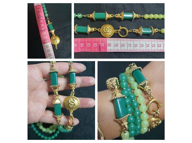 Collana da collezione vintage CHANEL GRIPOIX D'oro Verde chiaro Verde scuro - vista 4