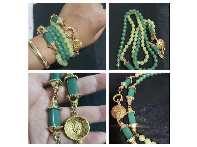 Collana da collezione vintage CHANEL GRIPOIX D'oro Verde chiaro Verde scuro - vista 5
