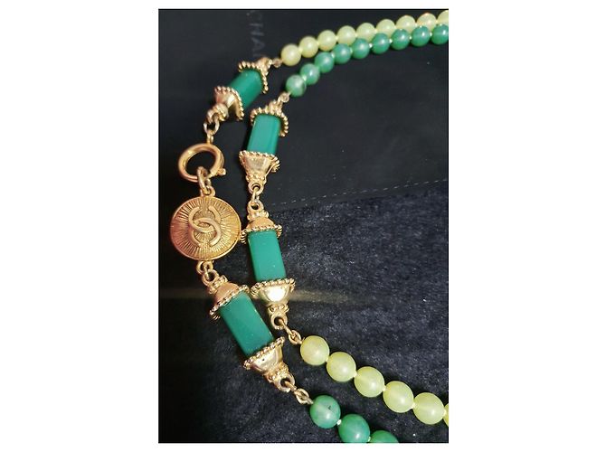 Collana da collezione vintage CHANEL GRIPOIX D'oro Verde chiaro Verde scuro - vista 6