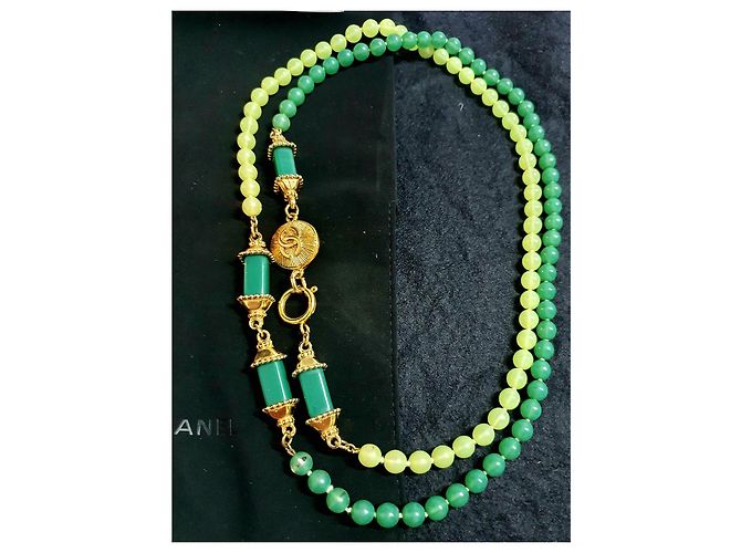 Collana da collezione vintage CHANEL GRIPOIX D'oro Verde chiaro Verde scuro - vista 7