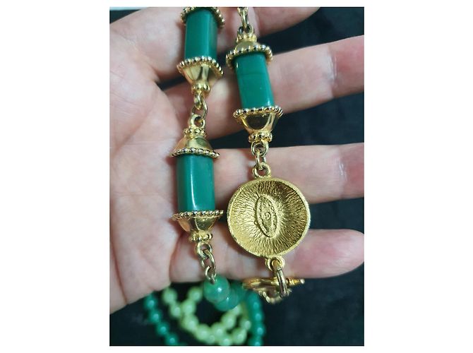 Collana da collezione vintage CHANEL GRIPOIX D'oro Verde chiaro Verde scuro - vista 8