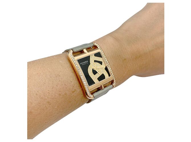 Chaîne d'ancre Relógio Hermès, "Cadeia de âncora de joalheiro de Cape Cod", Rosa ouro, cuir. - vista 3