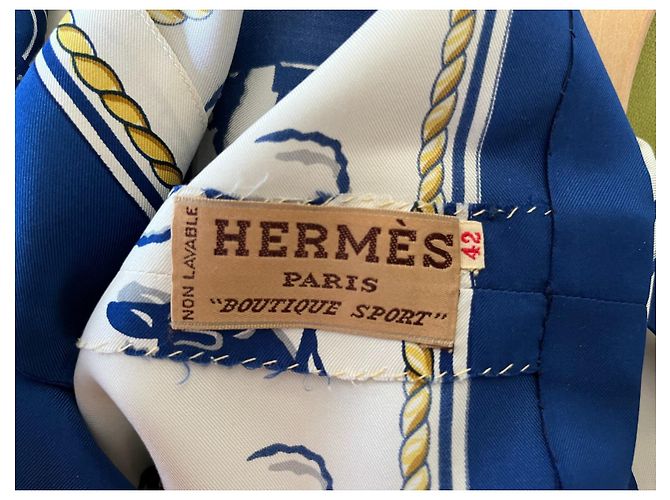 Blusa Hermès Shadow Theater in seta bianca blu navy Bianco Multicolore - vista 3