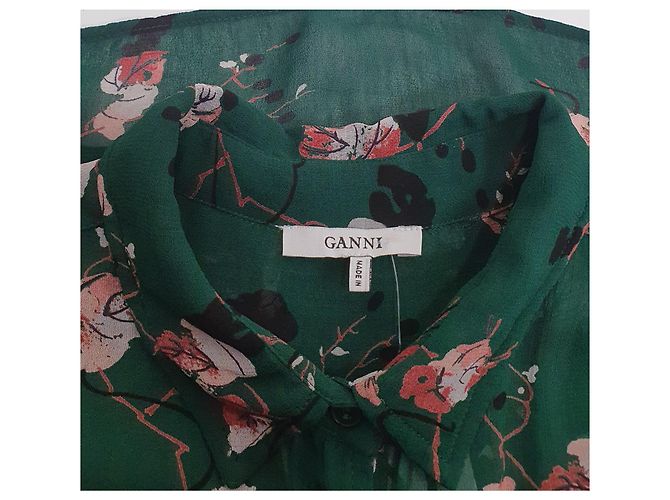 Camisa Marietta Georgette Ganni Verde de Viscosa Multicolor - vista 5