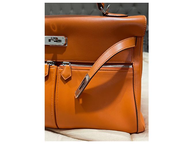 Bolsa de mão Hermès Kelly Lakhis em couro laranja - vista 10