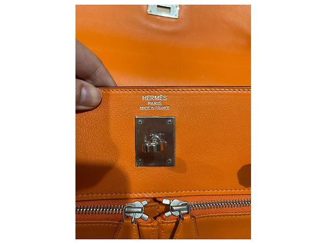 Bolsa de mão Hermès Kelly Lakhis em couro laranja - vista 14
